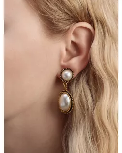 Клипсы "Круг с овалом" с сеттингом, цвет черненое золото арт. СМЛ-28709-1-СМЛ1410372