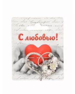 Брошь "Сердце" жемчужное, цвет белый в серебре арт. СМЛ-197794-1-СМЛ0001489285