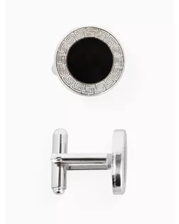 Запонки стальные "Классика" круг с эмалью, окантовка с орнаментом, цвет чёрный серебре арт. СМЛ-41161-1-СМЛ0001740109