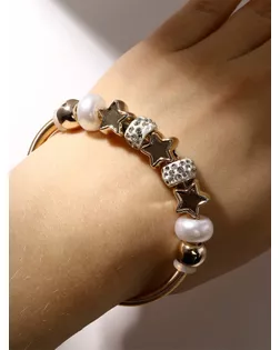 Браслет жемчуг "Марджери" звёзды, цвет белый в золоте арт. СМЛ-20615-1-СМЛ1924477