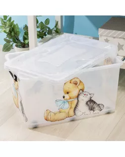 Контейнер для хранения «Мишка и котёнок», 50 л, 60×38×31 см, цвет прозрачный арт. СМЛ-96101-1-СМЛ0002718783