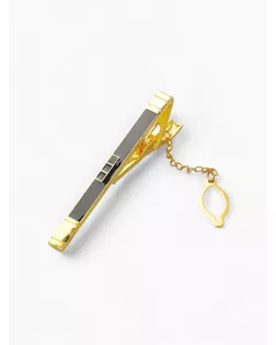 Зажим для галстука стальной "Классический" квадраты с эмалью, цвет чёрный в золоте арт. СМЛ-40126-1-СМЛ0002361419