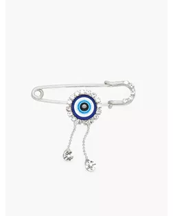 Булавка "Оберег" глаз с подвесками, цвет бело-синий в серебре арт. СМЛ-22348-3-СМЛ2307917