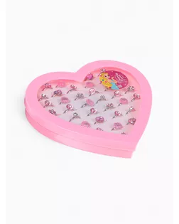 Кольца детские "Ассорти" романтика, цвет бело-розовый в серебре, фас 36 шт арт. СМЛ-21407-1-СМЛ2352047