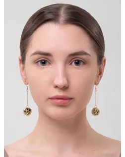 Серьги висячие "Шар плетёный", цвет чёрный в золоте арт. СМЛ-21224-3-СМЛ2946469