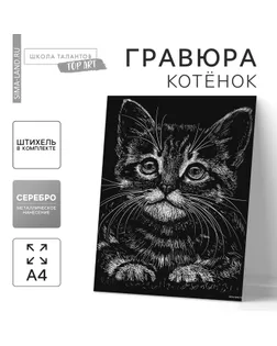Гравюра "Котенок" с металлическим эффектом серебра А4 арт. СМЛ-8004-1-СМЛ3223027