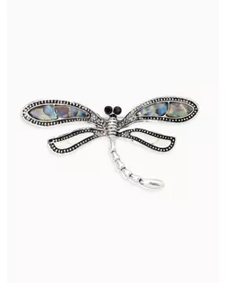 Брошь "Стрекоза" ракушка, цвет белый в черненом серебре арт. СМЛ-10127-1-СМЛ3413914