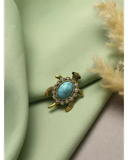 Брошь "Черепашка" панцирь под бирюзу, цвет голубой в черненом золоте арт. СМЛ-22051-2-СМЛ3435524