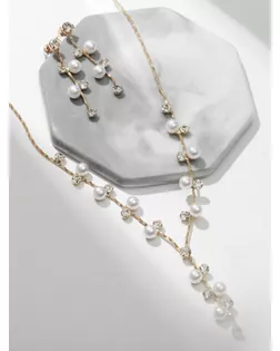 Набор 2 предмета: серьги, колье "Изумление" ветвь, цвет белый в золоте, 42 см арт. СМЛ-22115-2-СМЛ3438589