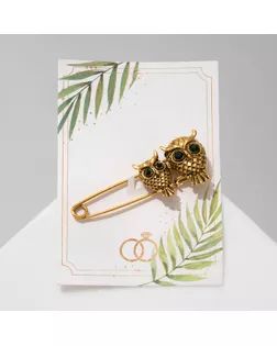 Булавка "Совы" пара, 6см, цвет зелёный в чернёном золоте арт. СМЛ-22052-1-СМЛ3443721