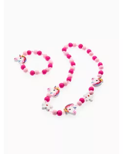 Набор детский "Выбражулька" 2 предмета: бусы, браслет, единорожек, цвет бело-розовый арт. СМЛ-22466-3-СМЛ3515671