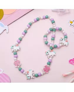 Набор детский "Выбражулька" 2 предмета: бусы, браслет, единорог, цветной арт. СМЛ-22466-2-СМЛ3515673