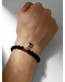 Браслет-оберег "Рука хамса" лава, цвет чёрный арт. СМЛ-13064-1-СМЛ3649893