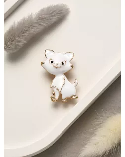 Брошь "Котенок" взъерошенный, цвет белый в золоте арт. СМЛ-126997-1-СМЛ0004311404