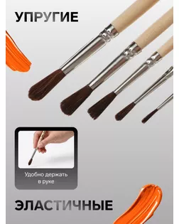 Набор кистей Пони 5 штук, Calligrata №3 (круглые №: 1, 2, 3, 4, 5), деревянная ручка арт. СМЛ-205528-1-СМЛ0004352434