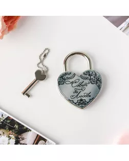 Свадебный замочек «Совет да любовь», белый с голубым, 4.1 х 3.5 см арт. СМЛ-127002-1-СМЛ0004135894