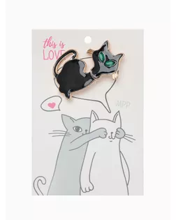 Брошь "Котик" застенчивый, цвет чёрный в золоте арт. СМЛ-175133-1-СМЛ0004311344
