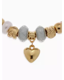 Браслет с жемчугом "Марджери" сердце, цвет серебристо-белый в золоте арт. СМЛ-29184-2-СМЛ0004448216