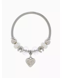 Браслет с жемчугом "Марджери" сердце, цвет белый в серебре арт. СМЛ-29184-1-СМЛ3947286