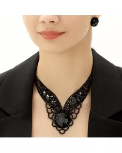 Набор 2 предмета: серьги, колье "Вернисаж" круг ажурный, цвет чёрный арт. СМЛ-16474-1-СМЛ3953469