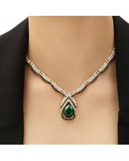 Набор 2 предмета: серьги, колье "Феникс" капля, цвет бело-изумрудный в золоте арт. СМЛ-16481-1-СМЛ3953476