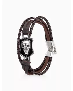 Браслет мужской "Гордон" череп, цвет коричневый в серебре арт. СМЛ-17543-1-СМЛ4001628