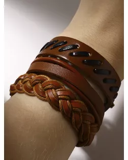 Браслет кожа "Тревел" 3 шт, цвет коричневый арт. СМЛ-17544-1-СМЛ4001636