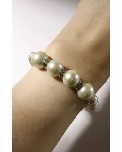 Браслет жемчуг "Невеста" бусины d=0,8+1, со стразами 4 штуки, цвет молочный арт. СМЛ-24199-1-СМЛ4057109