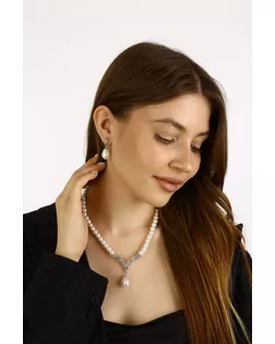 Набор 2 предмета: серьги, колье "Вернисаж" жемчужная капля, цвет белый в серебре арт. СМЛ-24311-2-СМЛ4087617