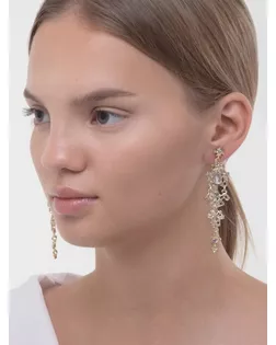 Клипсы "Ажур" капли с завитками, цвет белый в золоте арт. СМЛ-124919-2-СМЛ0004782627