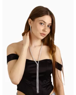 Набор 2 предмета: серьги, колье "Лёд" дорожка, цвет белый в серебре арт. СМЛ-37957-1-СМЛ0004782610