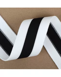 Тесьма трикотажная лампас 40 мм, 9,1 ± 0,5 м, цвет белый/чёрный арт. СМЛ-245476-2-СМЛ0004685554