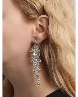 Клипсы "Ажур" капли с завитками, цвет белый в серебре арт. СМЛ-124919-7-СМЛ0004929756