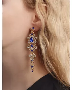 Клипсы "Ажур" капли с завитками, цвет бело-синий в золоте арт. СМЛ-124919-3-СМЛ0004929758