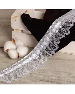 Тесьма гипюр на атласе с фольгой 5см, в рулоне 25 м. арт. СМЛ-32654-1-СМЛ4272358