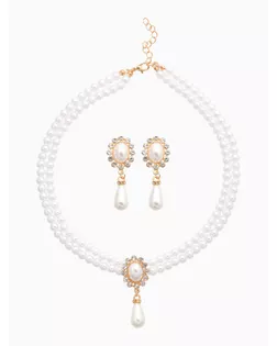 Набор 2 предмета: серьги, колье "Антуанетта" вспышка, цвет белый в золоте арт. СМЛ-32713-1-СМЛ4273161