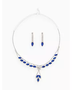 Набор 2 предмета: серьги, колье "Листопад" ромб, цвет сине-белый в серебре арт. СМЛ-33731-4-СМЛ4306148