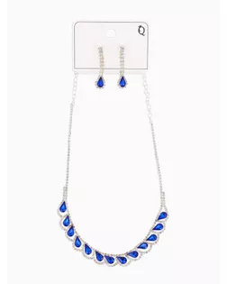Набор 2 предмета: серьги, колье "Листопад" капли, цвет сине-белый в серебре арт. СМЛ-33733-1-СМЛ4306154