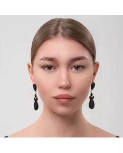 Серьги висячие со стразами "Вечеринка" цветок из капель, цвет чёрно-белый в золоте арт. СМЛ-34271-2-СМЛ4326256