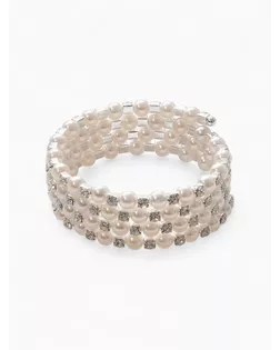 Браслет жемчуг "Пружинка" стразинки, шар 6, 6см, цвет белый в серебре арт. СМЛ-34210-1-СМЛ4326935