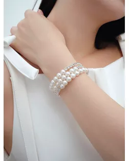 Браслет жемчуг "Пружинка" стразы, d=0,6, цвет белый в серебре, 6см арт. СМЛ-142523-1-СМЛ0005002898