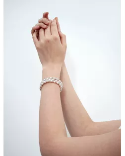 Браслет жемчуг "Пружинка" стразинки, шар 8, 6см, цвет белый в серебре арт. СМЛ-34212-1-СМЛ4326938