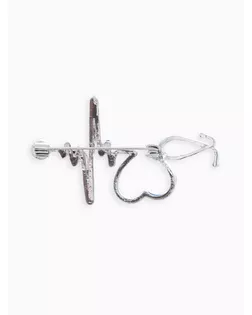 Брошь "Стетоскоп" кардиограмма, цвет синий в серебре арт. СМЛ-153785-1-СМЛ0005437984