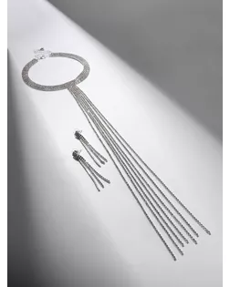 Набор 2 предмета: серьги, колье "Лёд" дорожка , цвет белый в серебре арт. СМЛ-229242-1-СМЛ0005539846