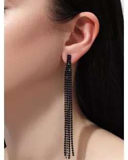 Серьги висячие со стразами "Лёд" 4 нити, цвет чёрный арт. СМЛ-169461-1-СМЛ0005514693