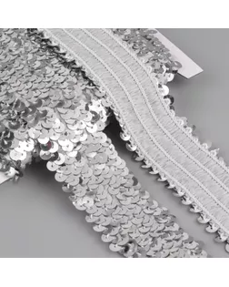 Тесьма декоративная с пайетками, на резинке, 3,5 см, 9 ± 1 м, цвет серебряный арт. СМЛ-130601-2-СМЛ0005232064