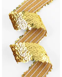 Тесьма декоративная с пайетками, на резинке, 3,5 см, 9 ± 1 м, цвет золотой арт. СМЛ-130601-3-СМЛ0005232065