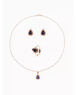 Гарнитур 3 предмета: серьги, кулон, кольцо безразмерное "Эдель" капля, цвет синий арт. СМЛ-19551-1-СМЛ0494490