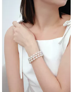 Браслет-пружинка "Жемчужный ряд" 3 ряда, d=6,5 цвет белый в серебре арт. СМЛ-169500-1-СМЛ0006250023