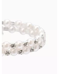 Браслет-пружинка "Жемчужный ряд" средние бусины в 2 ряда, d=6,5, цвет белый в серебре арт. СМЛ-169501-1-СМЛ0006250026